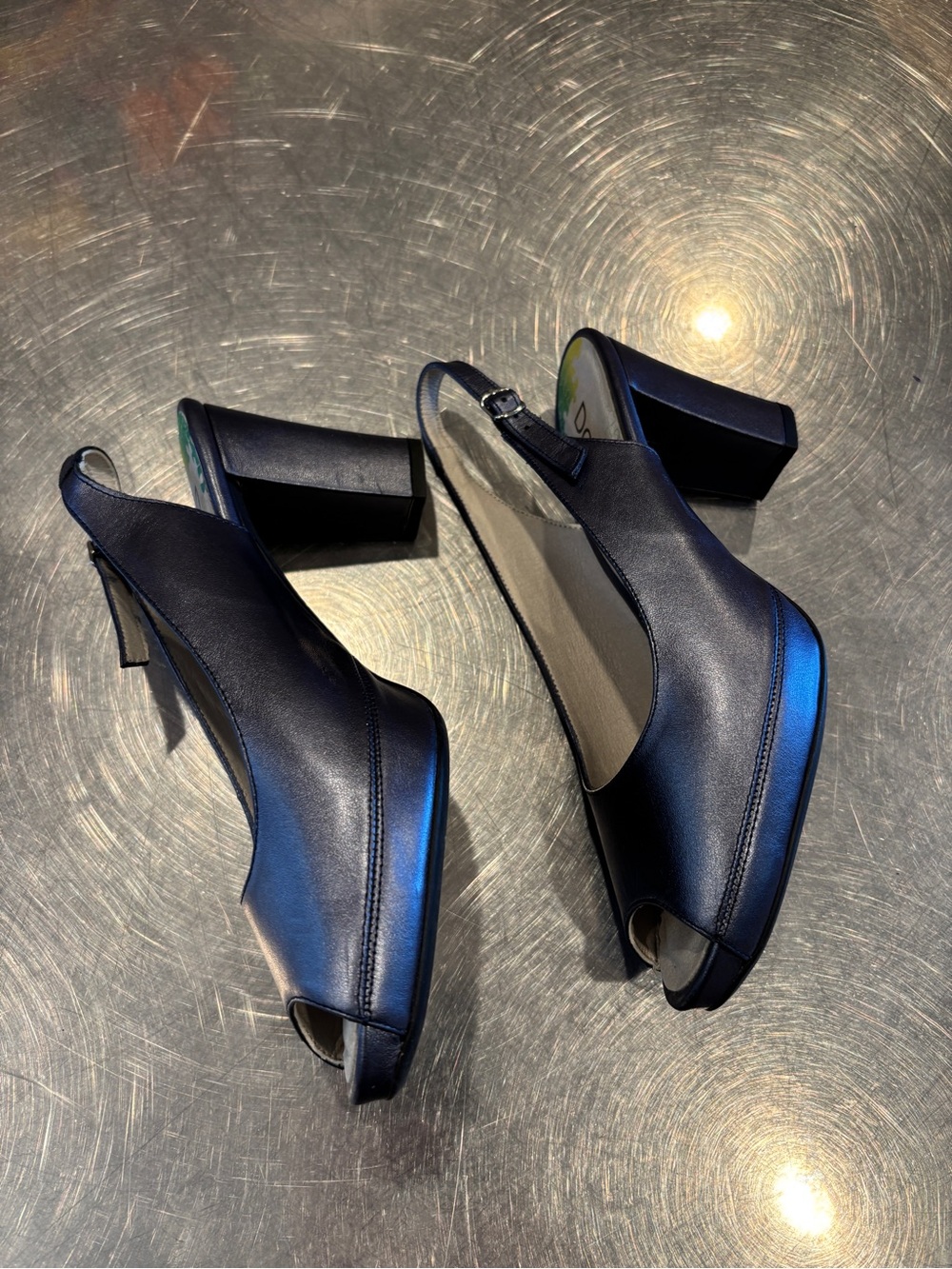 Dorking Blue Shimmer Peep-Toe Slingback Heels Size 39 Timeless Comfort Travel - Picture 4 of 10